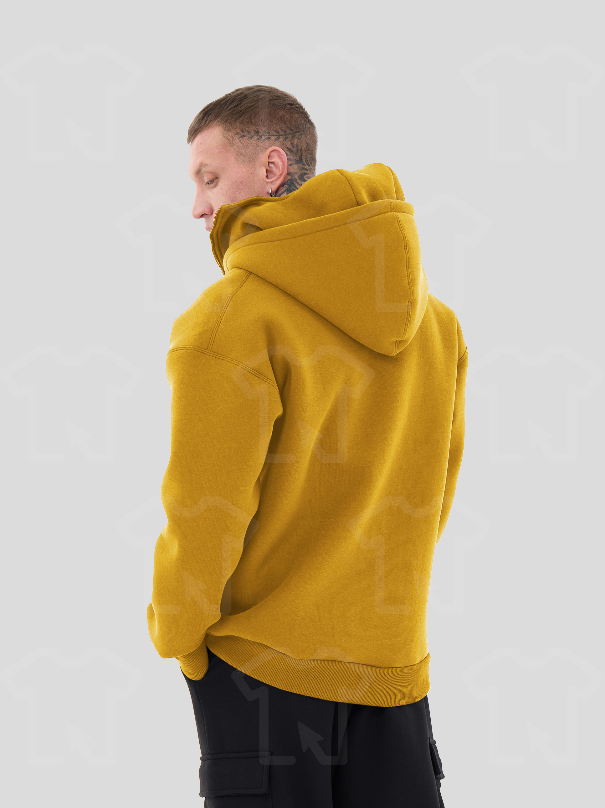 Худи Oversize BALACLAVA ZIP (на молнии) Премиум с начесом, цвет: горчица